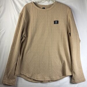 Manfinity Textured Crewneck Sweater Men's L Beige Long‎ Sleeve Knit Pullover Top